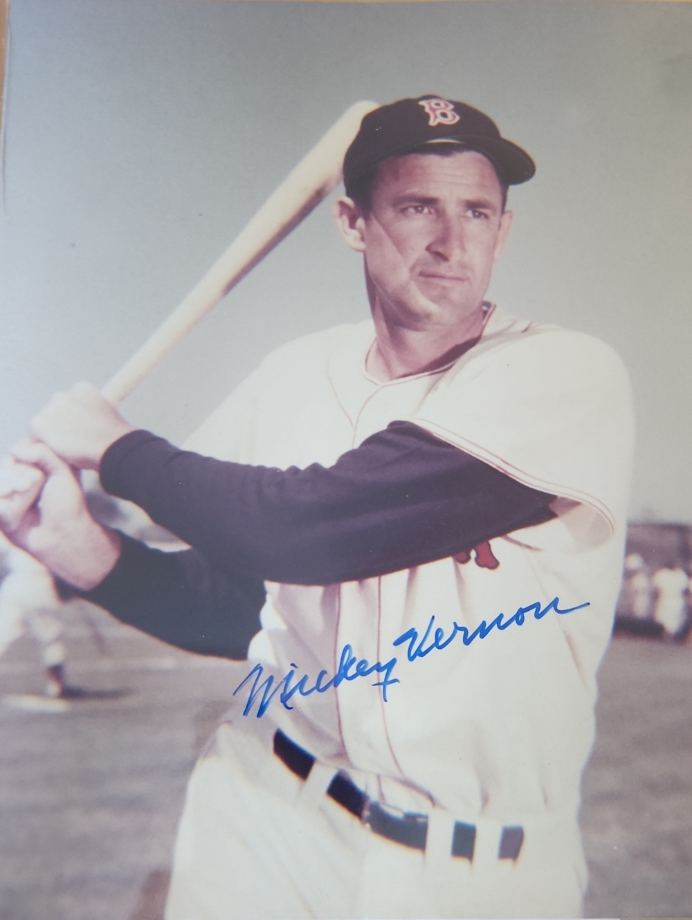 Signed Mickey Vernon Boston Red Sox Baseball Photo - White, Navy
